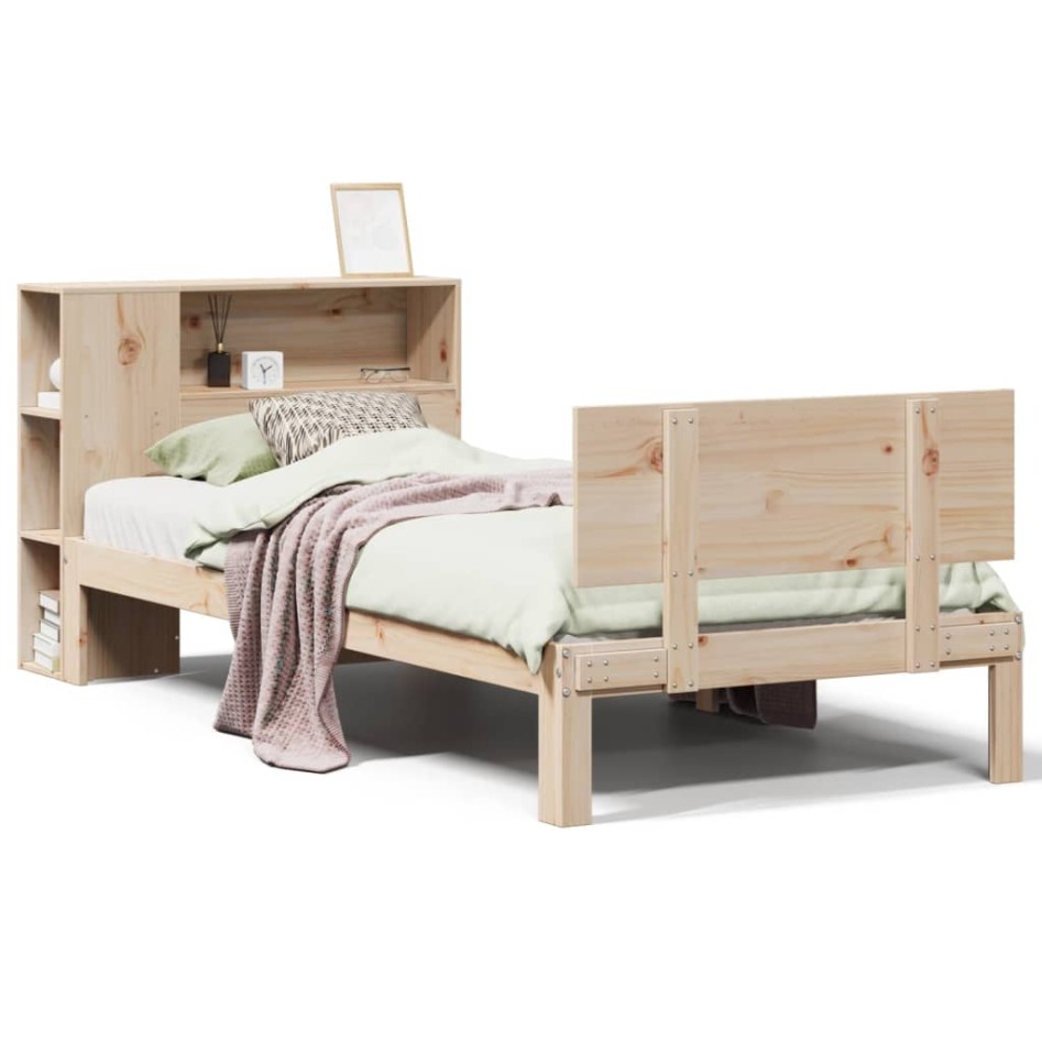 Cama con estantería sin colchón madera maciza de pino 75x190