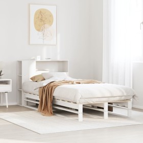 Cama con estantería sin colchón madera maciza blanca 90x200