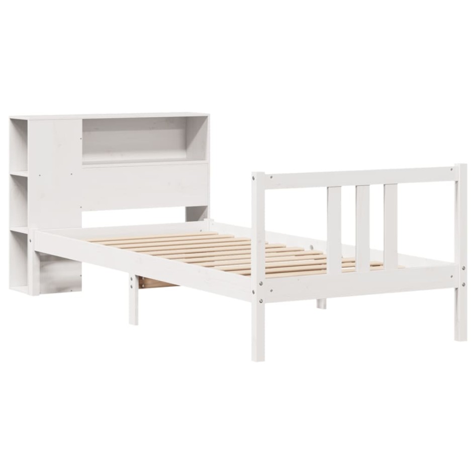 Cama con estantería sin colchón madera maciza blanco 90x200