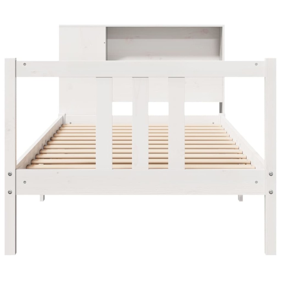 Cama con estantería sin colchón madera maciza blanco 90x200