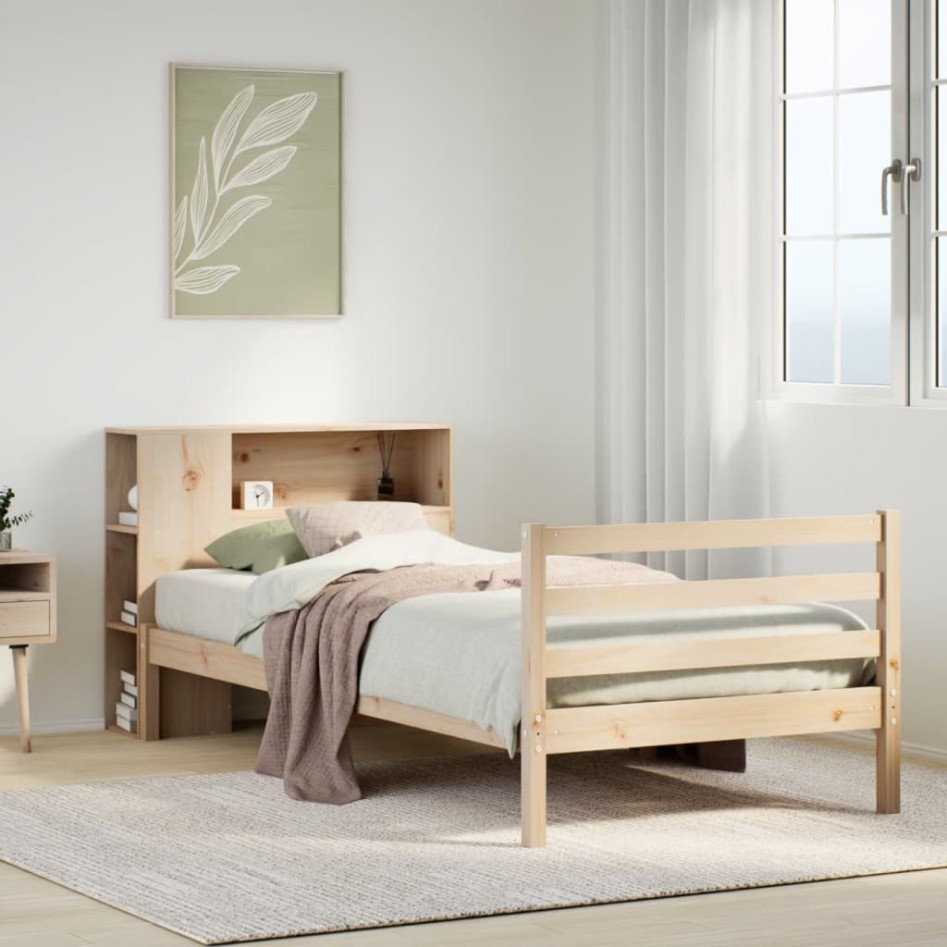 Cama con estantería sin colchón madera maciza de pino