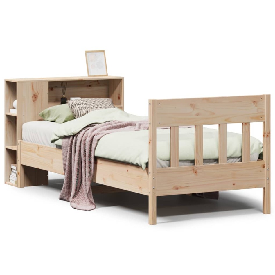 Cama con estantería sin colchón madera maciza de pino 75x190