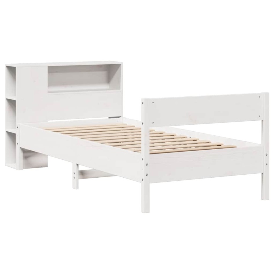 Cama con estantería sin colchón madera maciza blanco 90x200