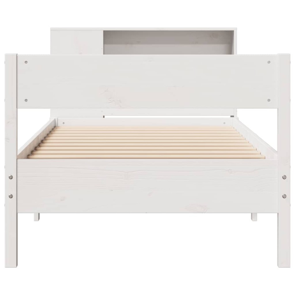 Cama con estantería sin colchón madera maciza blanco 90x200