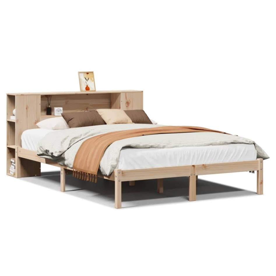 Cama con estantería sin colchón madera maciza de pino