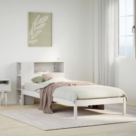 Cama con estantería sin colchón madera maciza blanco 90x200
