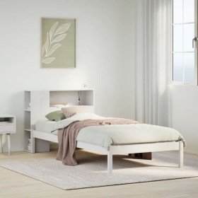 Cama con estantería sin colchón madera maciza blanca 100x200