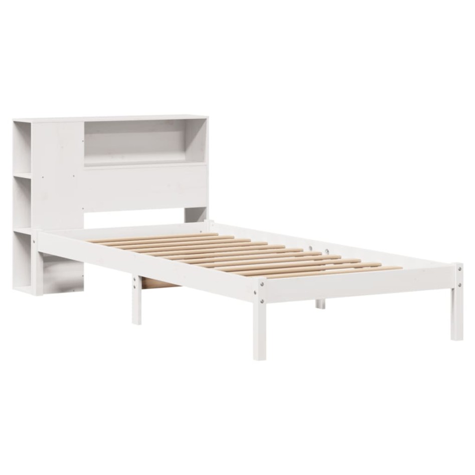 Cama con estantería sin colchón madera maciza blanca 100x200