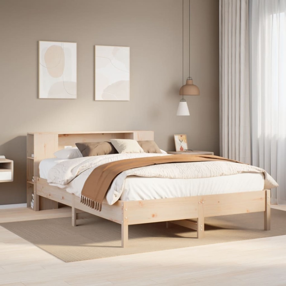 Cama con estantería sin colchón madera maciza de pino