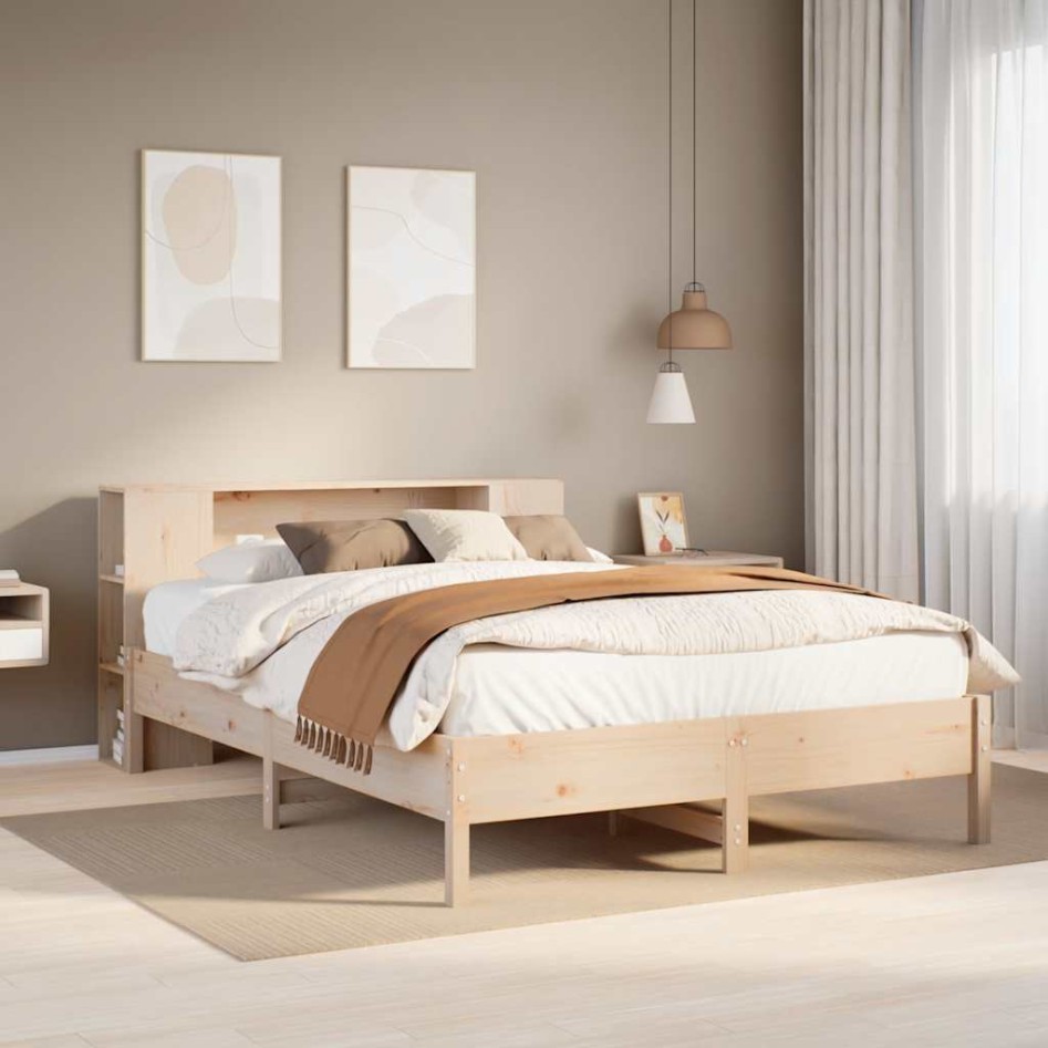 Cama con estantería sin colchón madera maciza de pino
