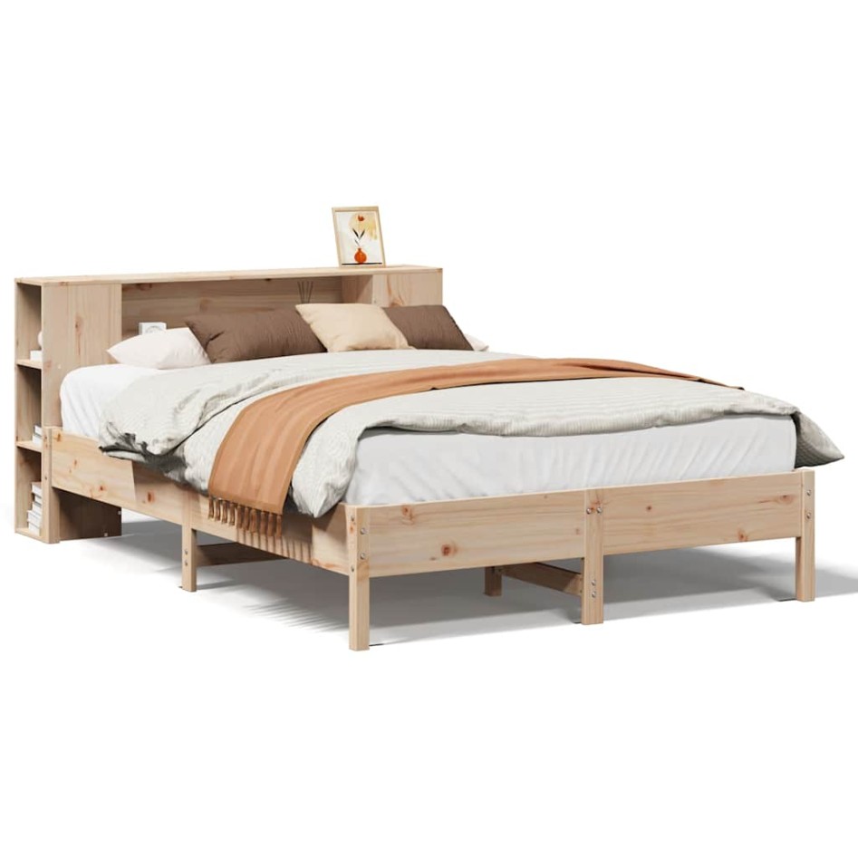 Cama con estantería sin colchón madera maciza de pino
