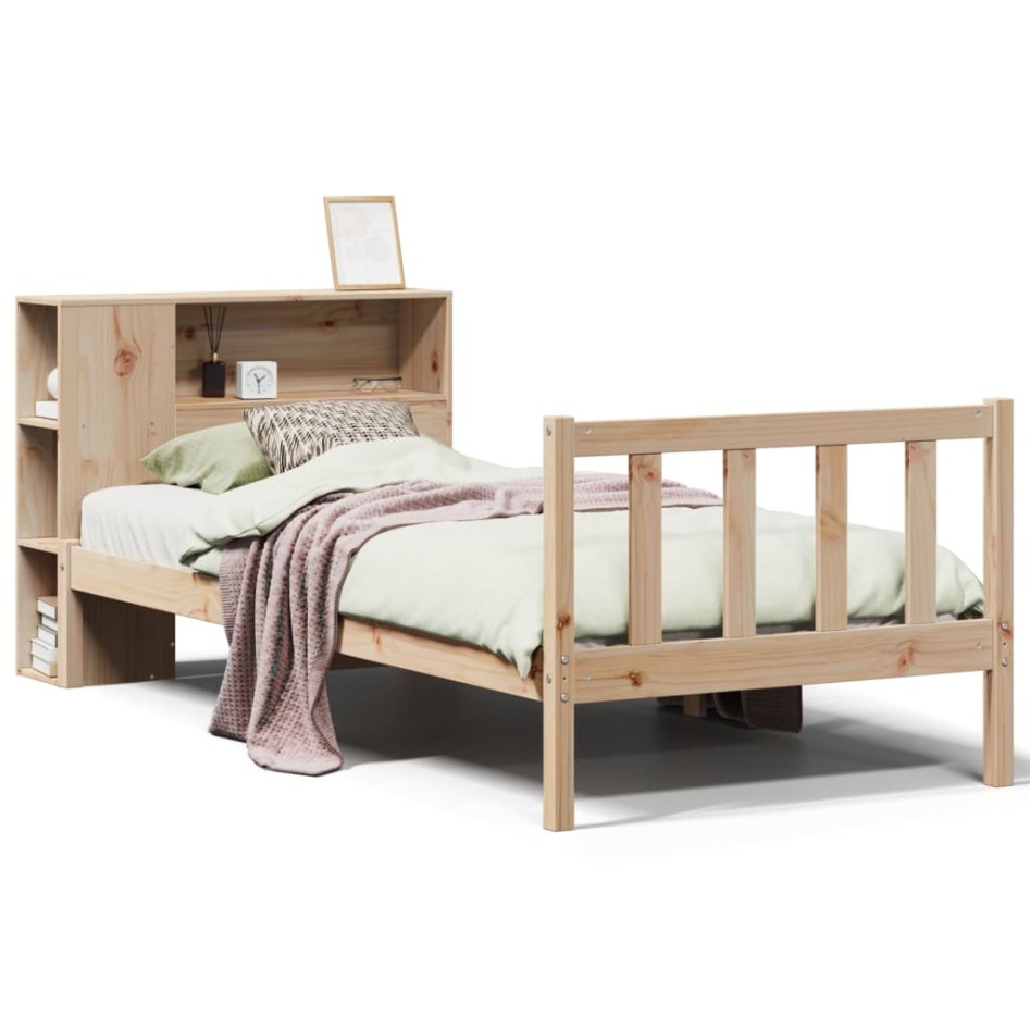Cama con estantería sin colchón madera maciza de pino 75x190