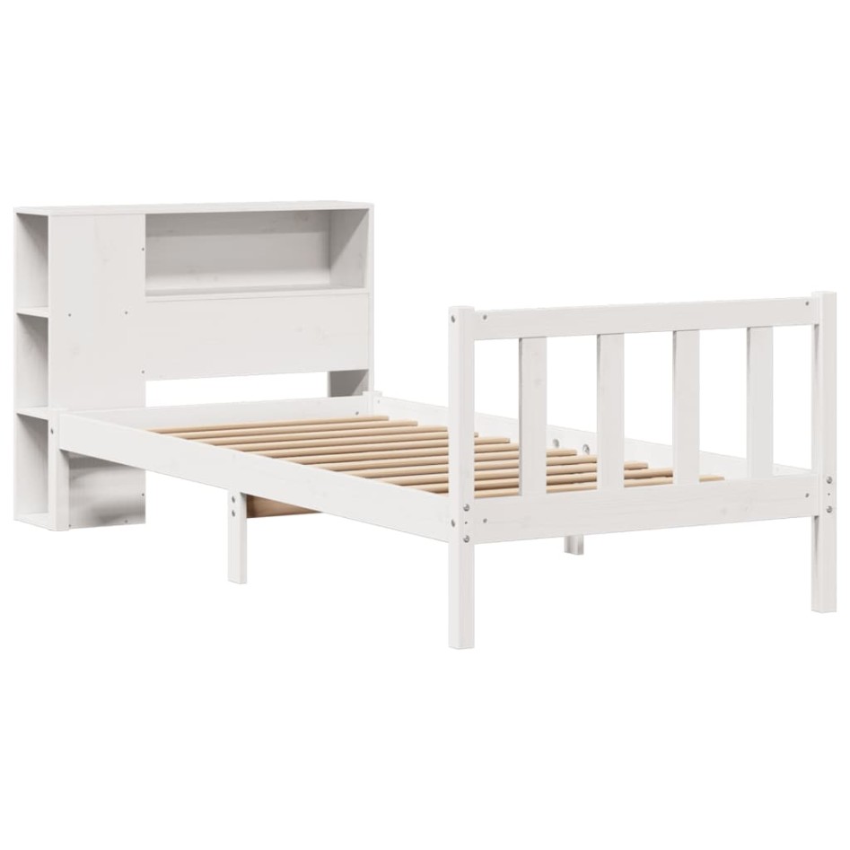 Cama con estantería sin colchón madera maciza blanca 100x200