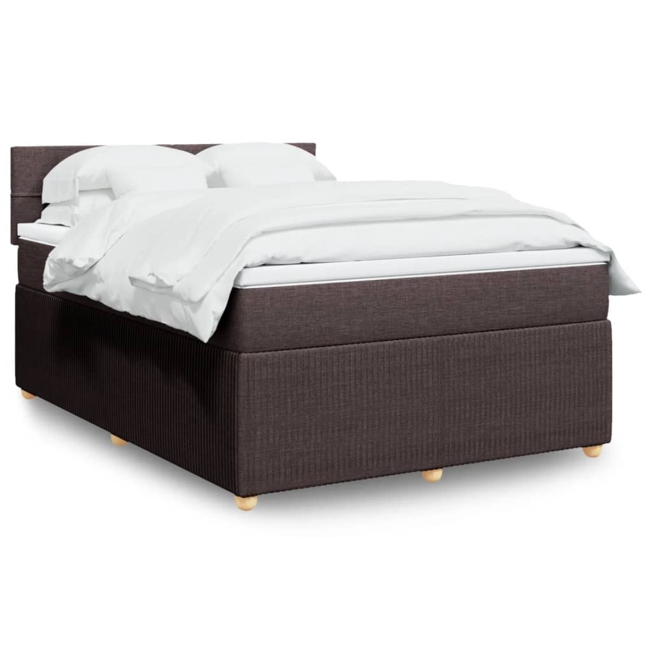 Cama box spring con colchón tela marrón oscuro 140x190