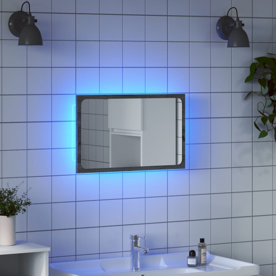 Espejo de baño LED madera ingeniería gris Sonoma 60x8,5x38