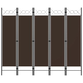 Biombo divisor de 5 paneles marrón 200x180