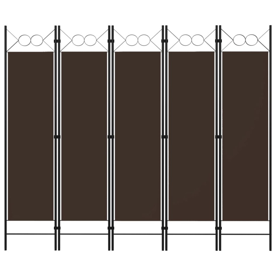 Biombo divisor de 5 paneles marrón 200x180