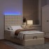 Cama otomana con colchón y luces LED tela crema 90x200