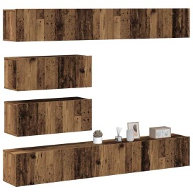 Conjunto de mueble de TV 6 piezas montado la pared madera
