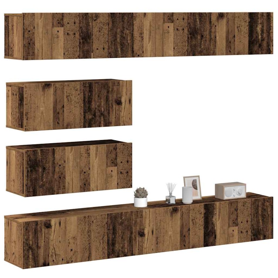 Conjunto de mueble de TV 6 piezas montado la pared madera
