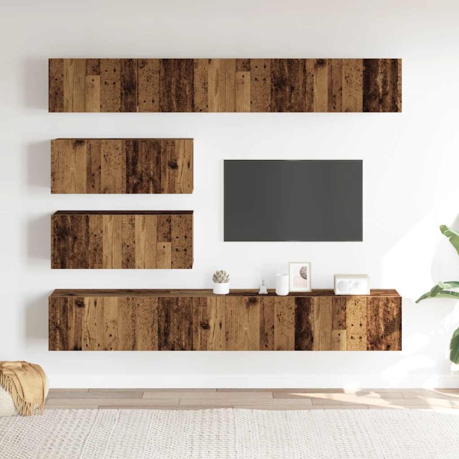 Conjunto de mueble de TV 6 piezas montado la pared madera
