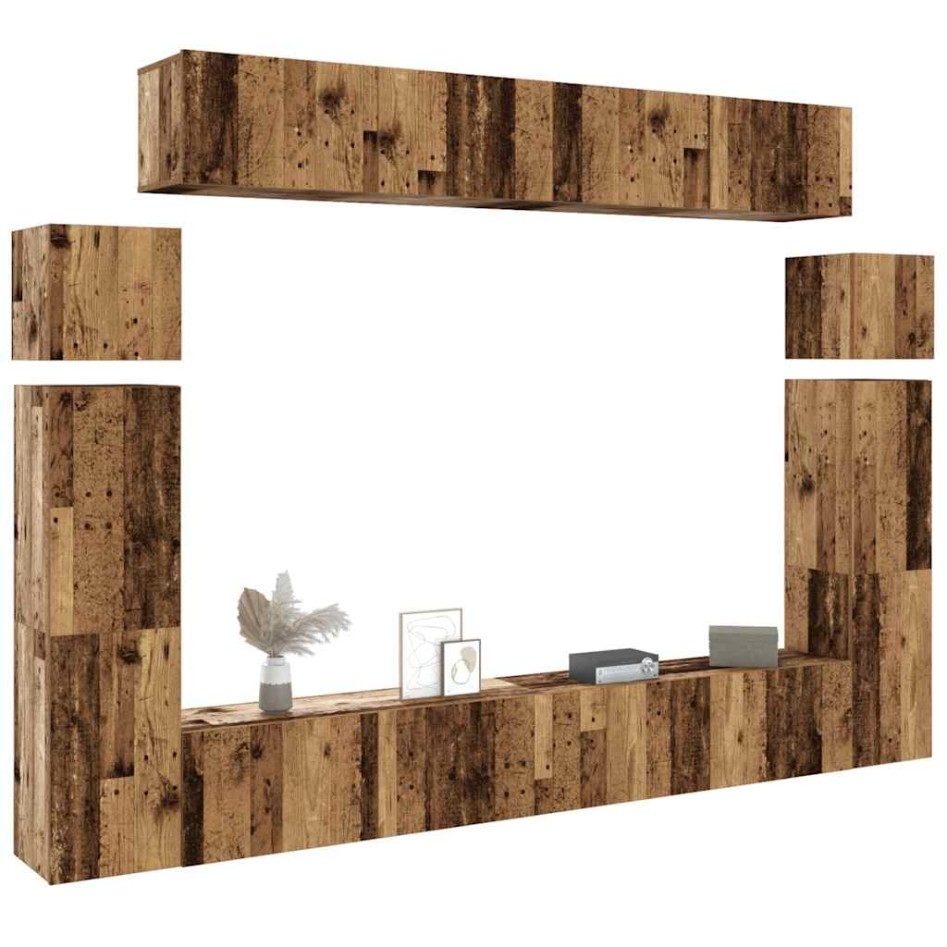 Conjunto de mueble de TV 8 piezas montado la pared madera