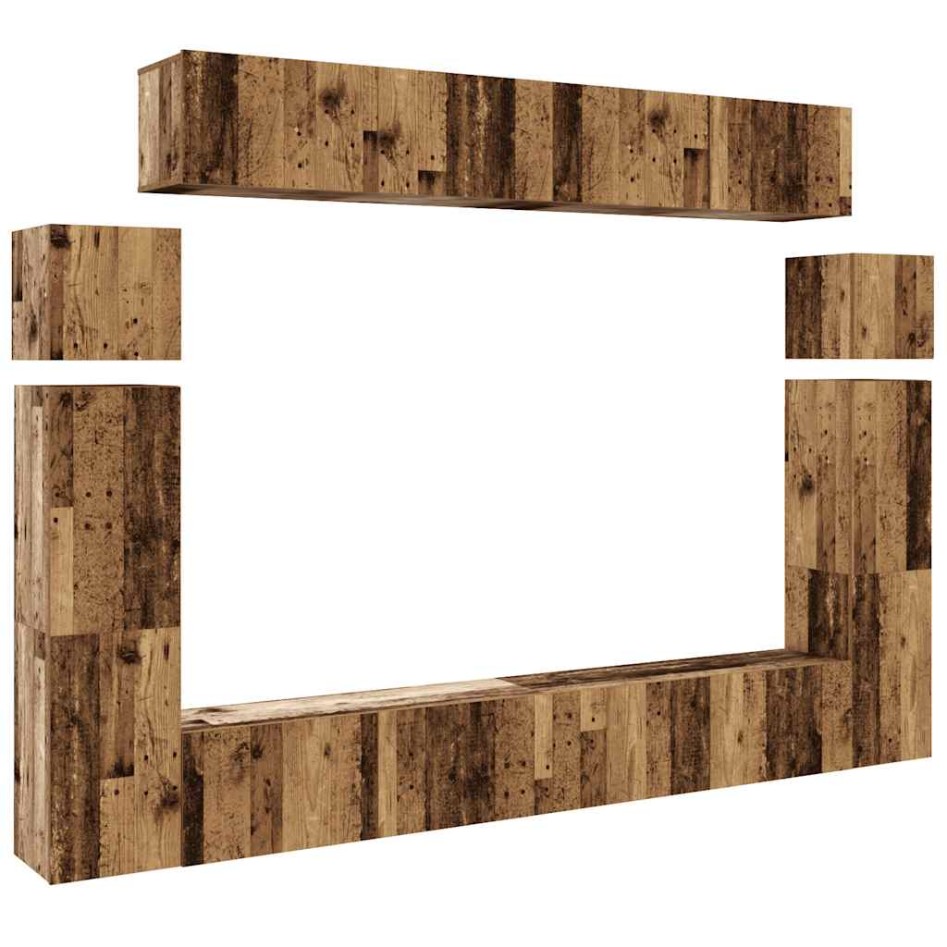 Conjunto de mueble de TV 8 piezas montado la pared madera
