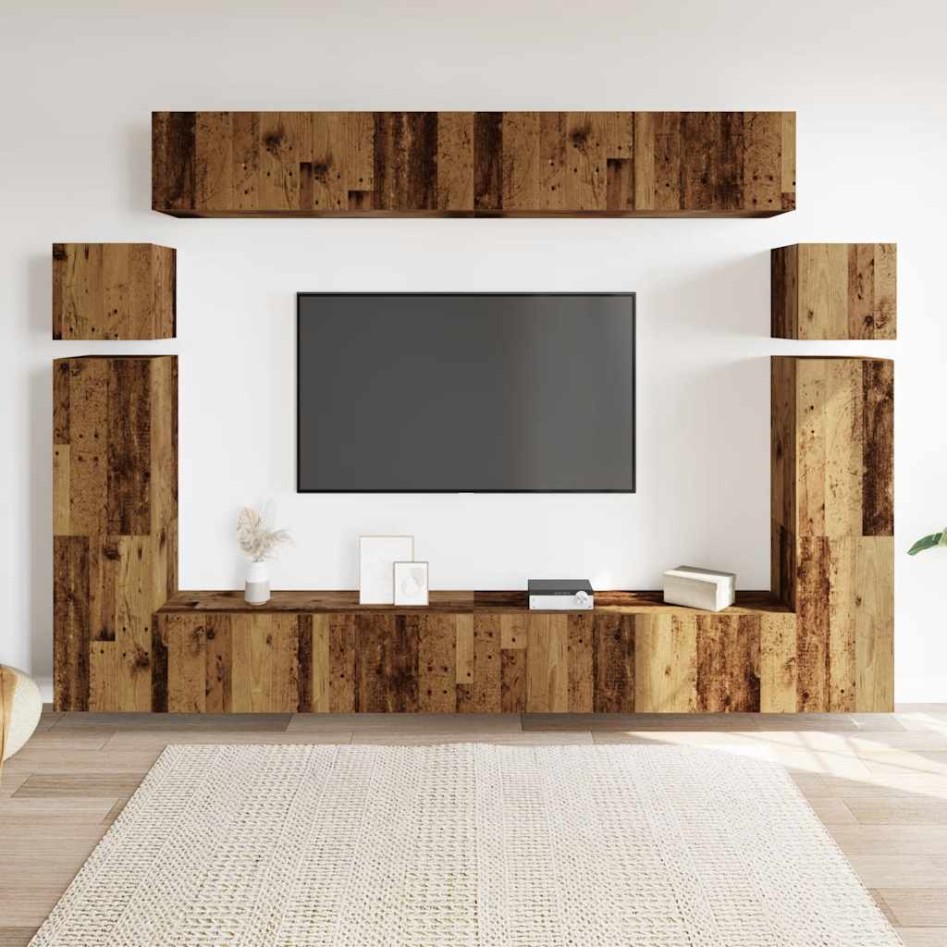 Conjunto de mueble de TV 8 piezas montado la pared madera