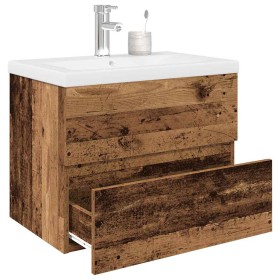 Mueble lavabo con lavabo integrado y grifo madera