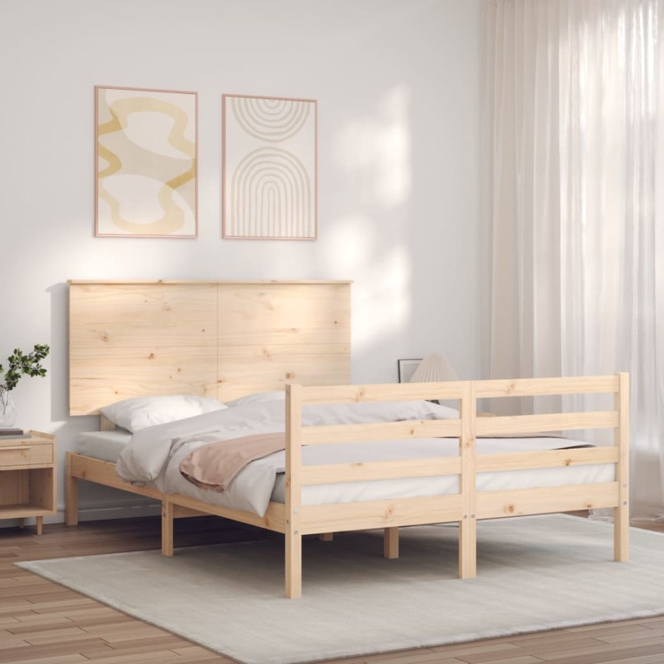 Estructura de cama con cabecero madera maciza 140x200