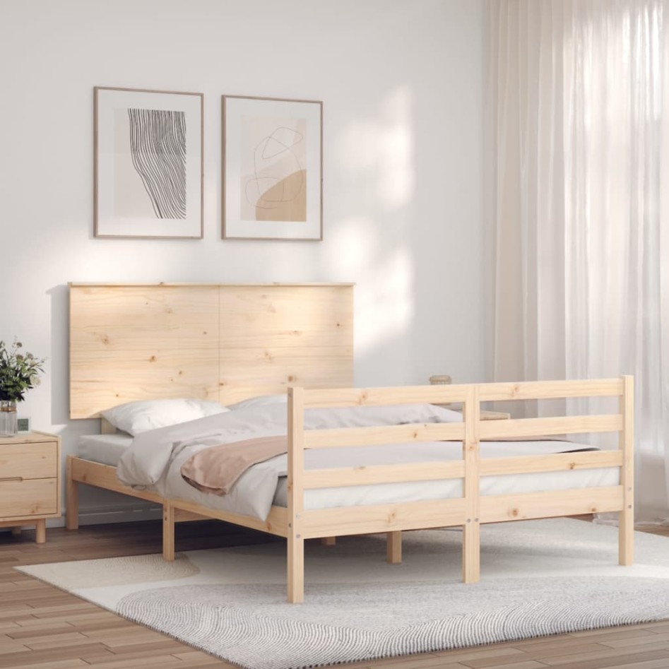 Estructura de cama con cabecero madera maciza 140x200