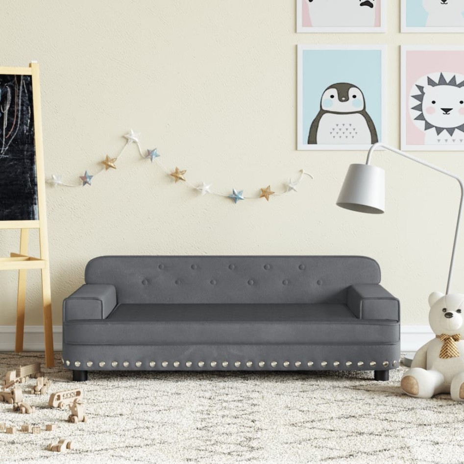 Sofá para niños de terciopelo gris oscuro 90x53x30
