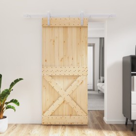 Puerta corredera con herrajes madera maciza de pino 90x210