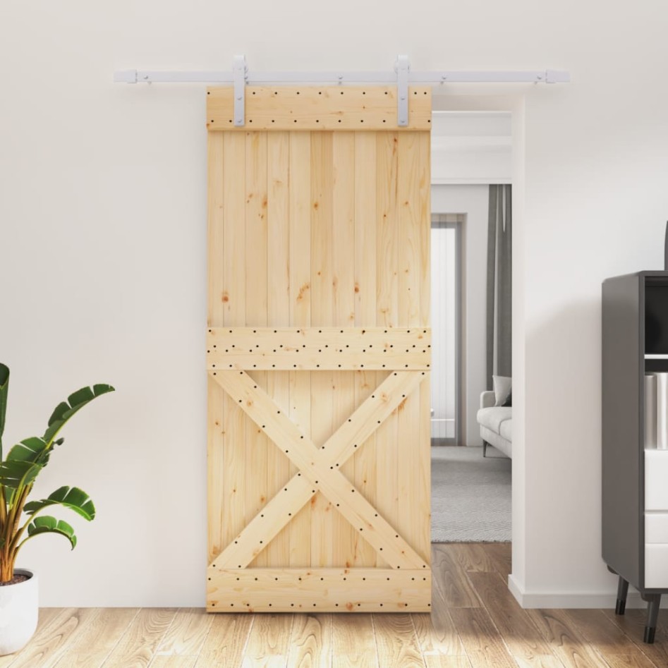 Puerta corredera con herrajes madera maciza de pino 90x210