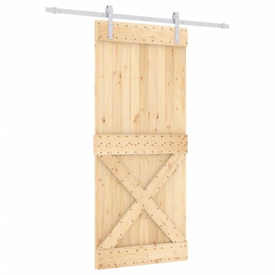 Puerta corredera con herrajes madera maciza de pino 90x210