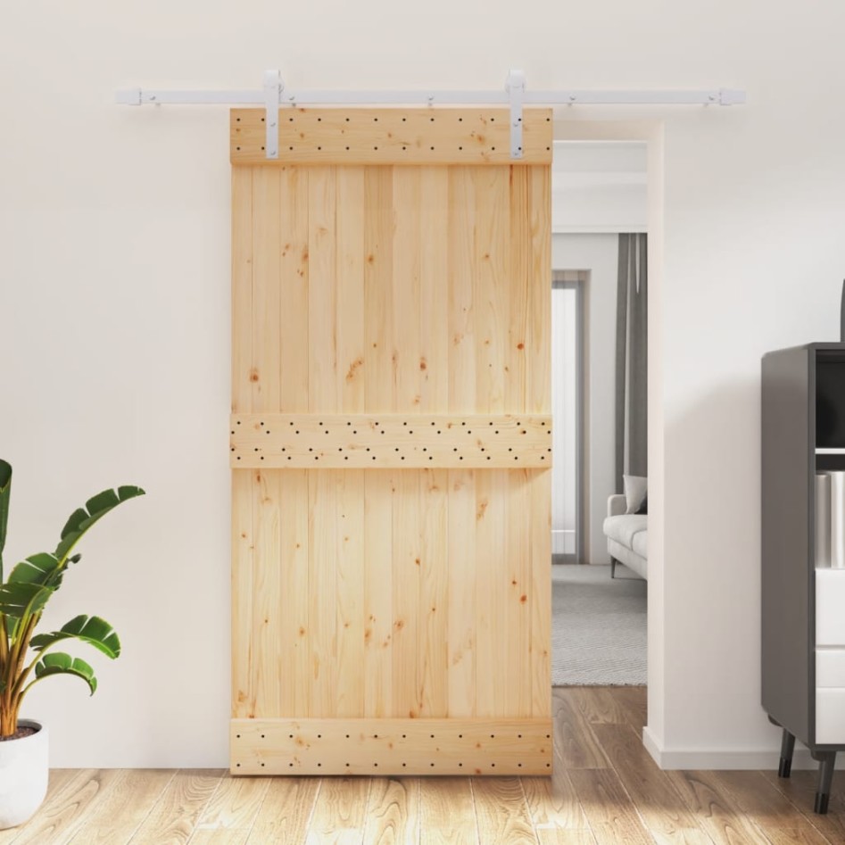 Puerta corredera con herrajes madera maciza de pino 100x210