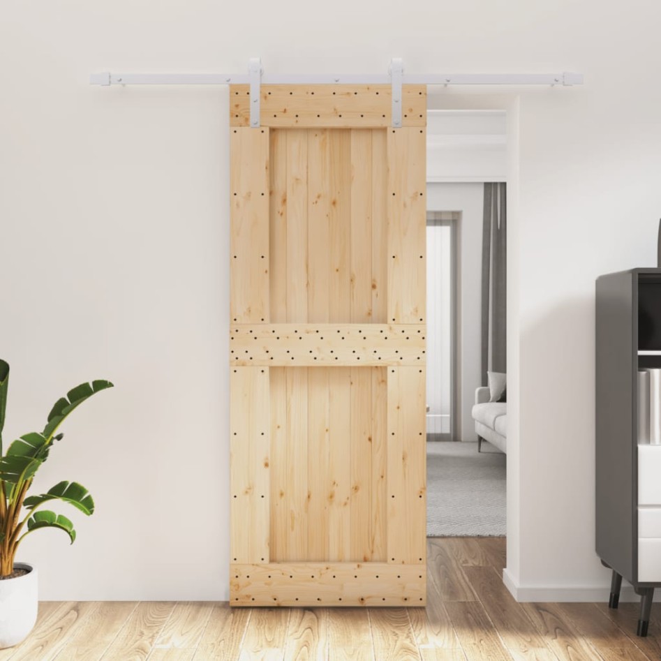 Puerta corredera con herrajes madera maciza de pino 80x210