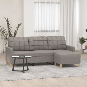 Sofá de 3 plazas con taburete de tela gris taupe 180