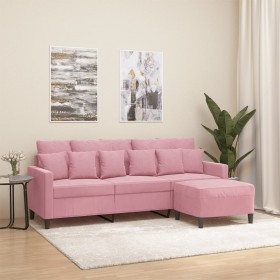 Sofá de 3 plazas con taburete de terciopelo rosa180