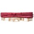 Muebles de palets de jardín con cojines rojos 4 piezas