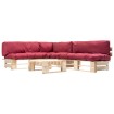 Muebles de palets de jardín con cojines rojos 4 piezas madera