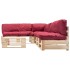 Muebles de palets de jardín con cojines rojos 4 piezas