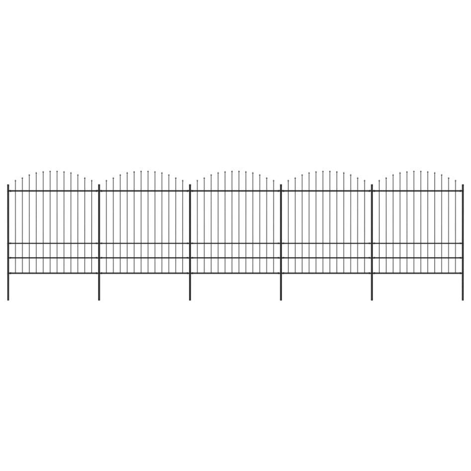 Valla de jardín con puntas de lanza acero negro (1,75-2)x8,5