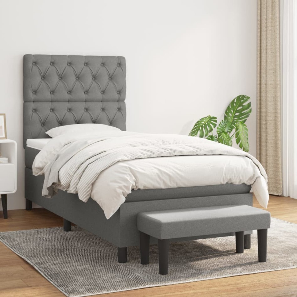 Cama box spring con colchón tela gris oscuro 80x200