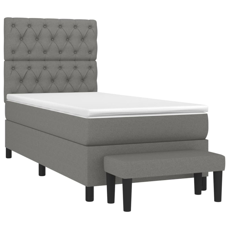 Cama box spring con colchón tela gris oscuro 80x200