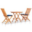 Set de bistró 3 pzas con cojines azul real madera maciza teca