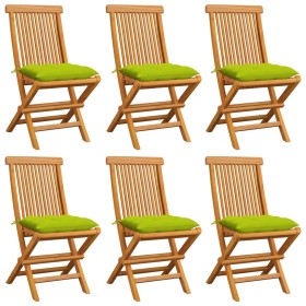 Sillas de jardín 6 uds cojines verde brillante madera de