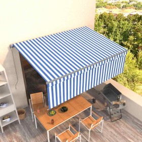 Toldo retráctil manual con persiana azul y blanco 4,5x3