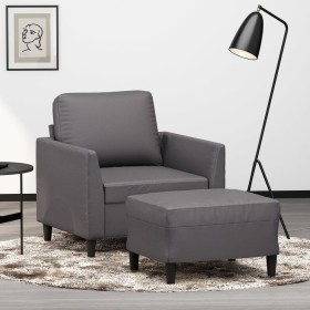 Sillón con taburete cuero sintético gris 60