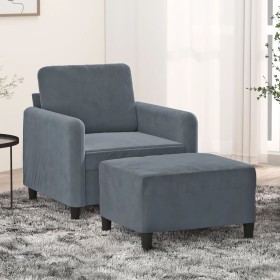 Sillón con taburete terciopelo gris oscuro 60